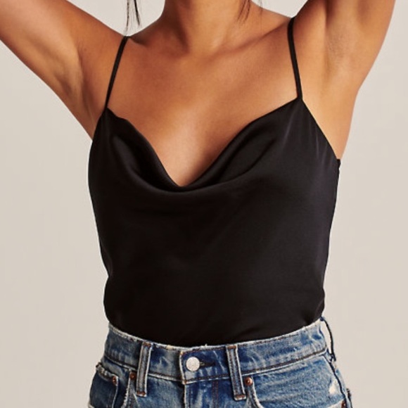 Abercrombie & Fitch Tops - Abercrombie & Fitch Black Satin Cowl Neck Tank